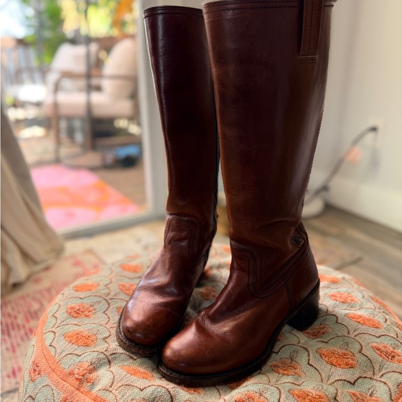Vintage 90s Frye Campus Boots 8M Made in USA Cognac Brown Leather Riding Boots - Picture 5 of 9